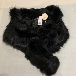 NWT BEBE Embellished Faux Fur Shrug O/S Black